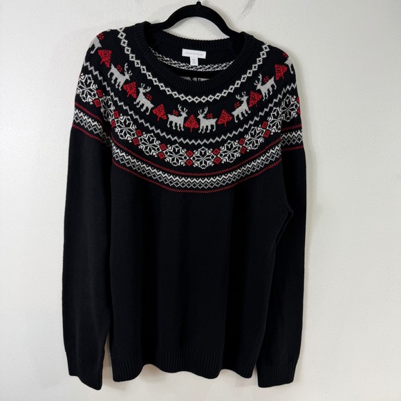 Charter Club Mens Fair Isle Reindeer Christmas Sweater XL Black Red White - Picture 2 of 10